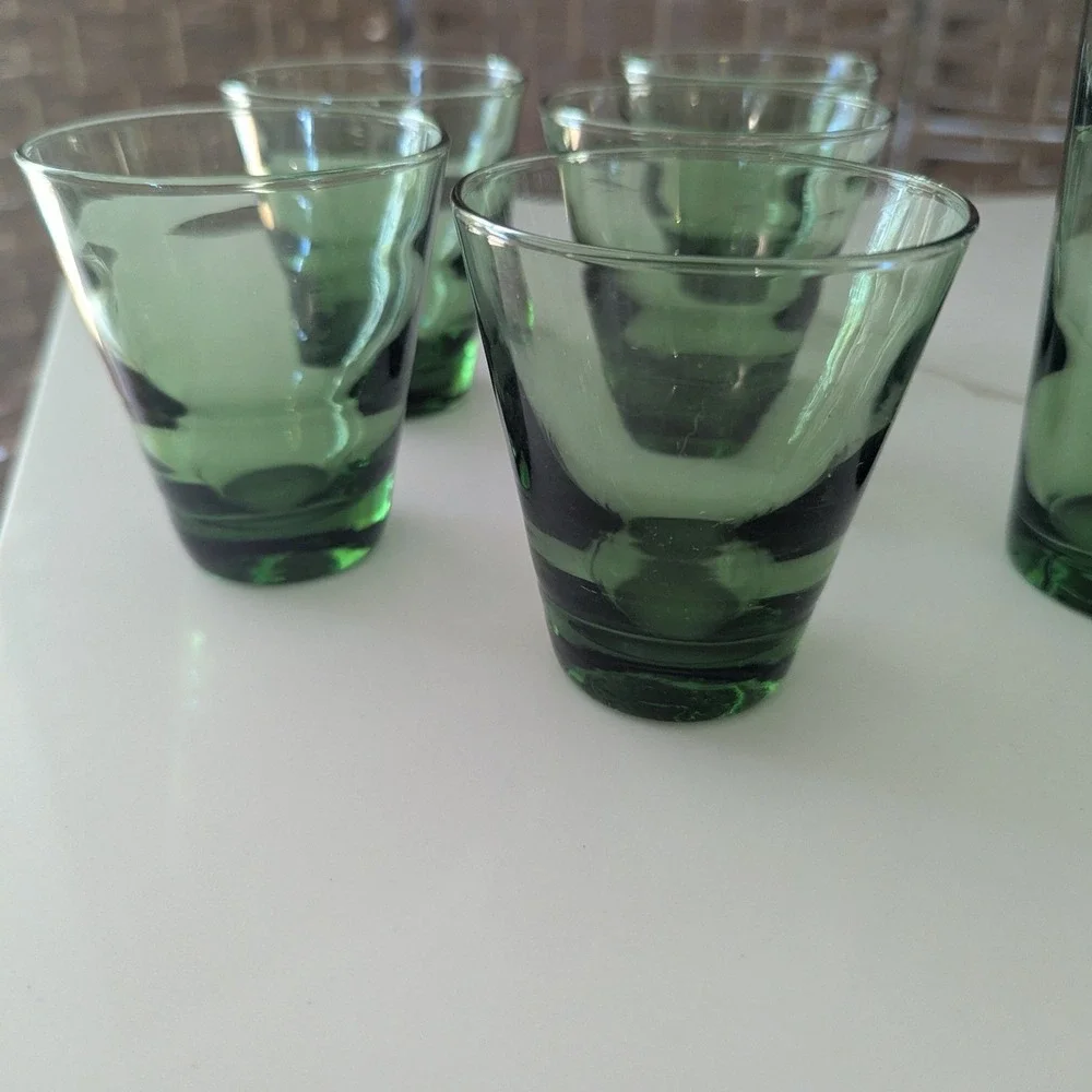Vtg Libbey Green Glass Tumbler and Juice Glasses Set of 6 MCM Bark‎ Texture